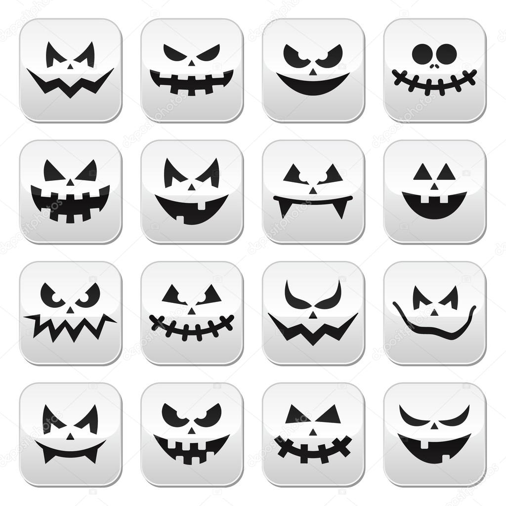Scary Halloween pumpkin faces buttons set