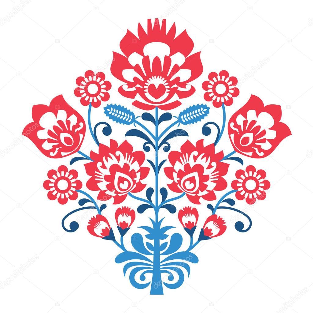 Polish Folk art pattern with flowers - wzory lowickie, wycinanka