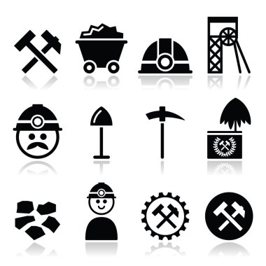 kömür madeni, madenci Icons set
