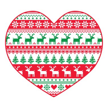 Noel kartı - kırmızı ve yeşil nordic pattern üzerine beyaz