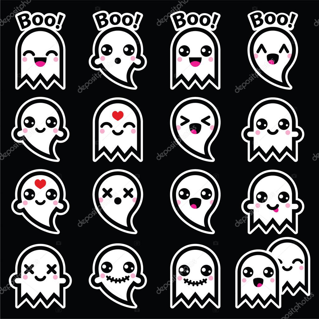 Kawaii cute ghost for Halloween icons set on black Stock Vector Image by  ©RedKoala #54123217