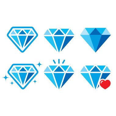 elmas, lüks mavi vector Icons set - zenginlik kavram
