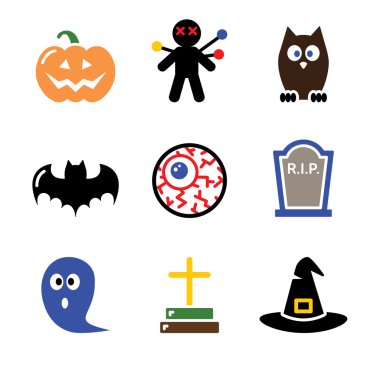 Halloween siyah Icons set - kabak, cadı, hayalet