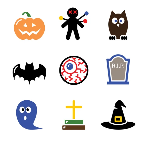 Halloween siyah Icons set - kabak, cadı, hayalet — Stok Vektör