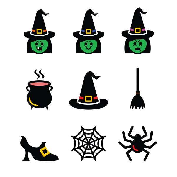 Strega Halloween set icone vettoriali — Vettoriale Stock