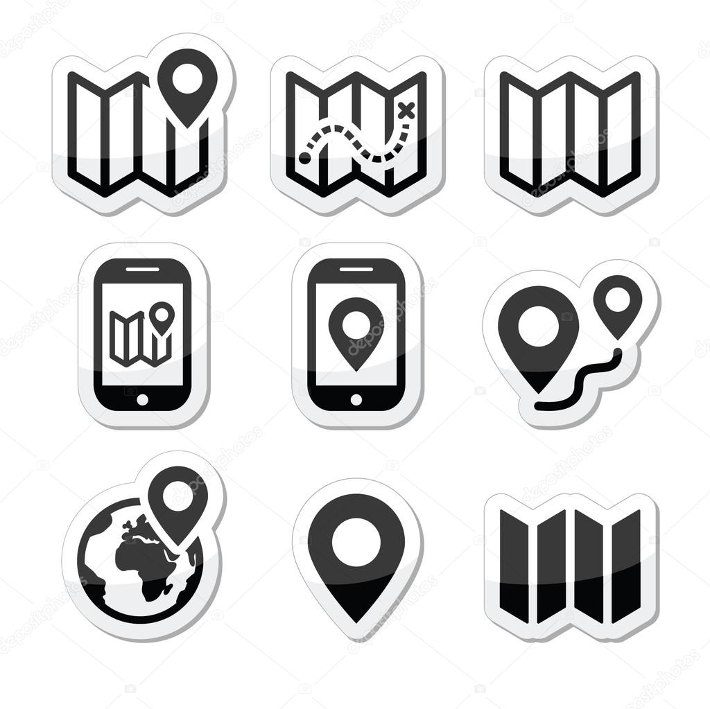 Map travel icons set