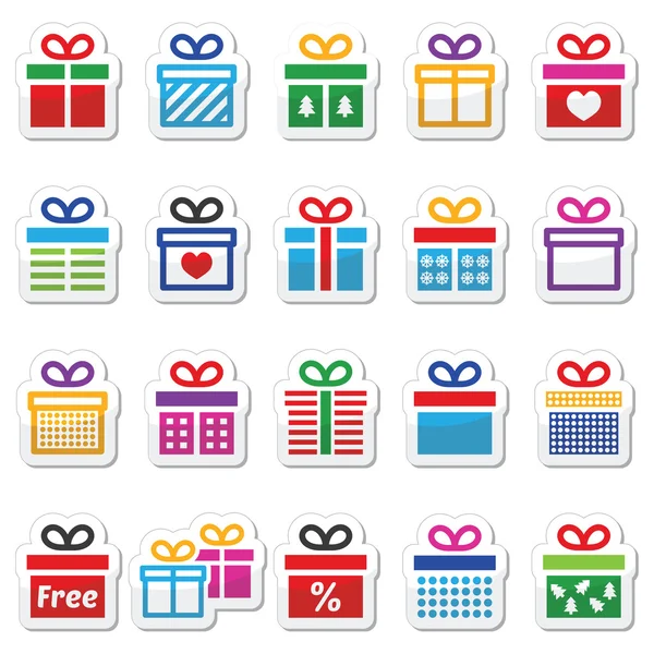 Cadeau, boîte cadeau coloré vecteur icônes ensemble — Image vectorielle