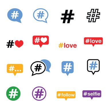 hashtag, Sosyal Medya Icons set