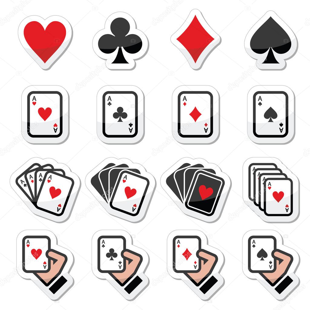 Playing cards, poker, gambling icons set