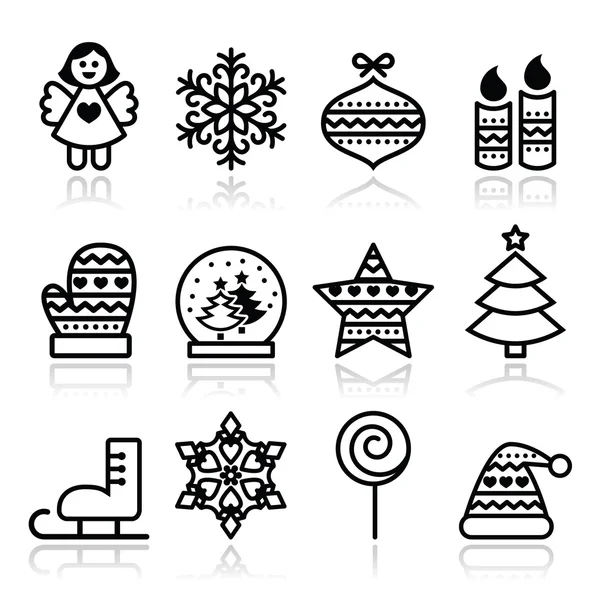 Iconos de Navidad con movimiento - Árbol de Navidad, ángel, copo de nieve — Vector de stock