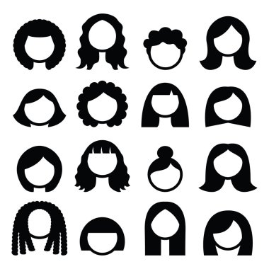 Saç stilleri, peruk Icons set - kadınlar