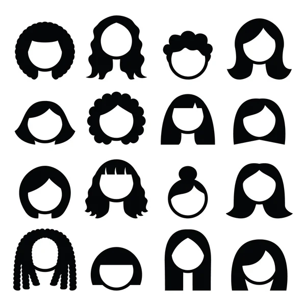 Estilos de pelo, pelucas iconos conjunto - mujeres — Vector de stock