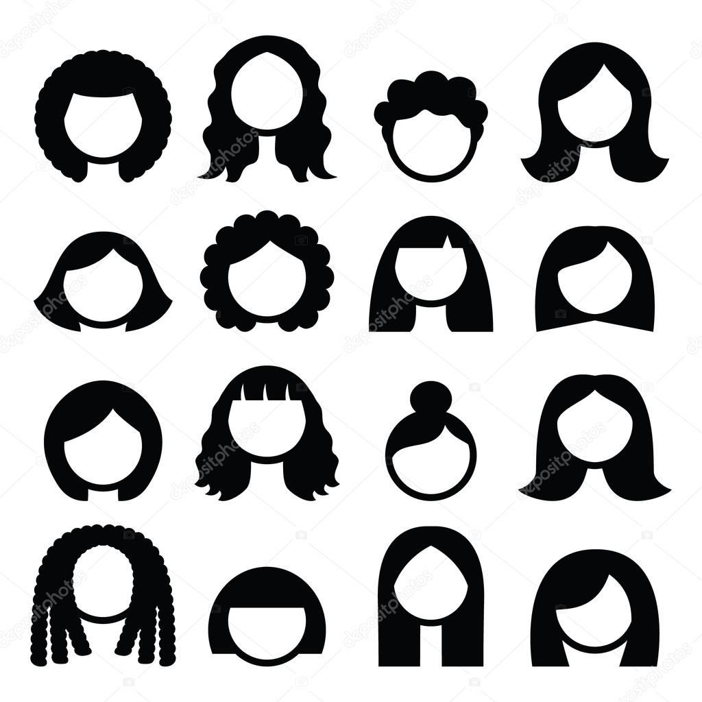 Hair styles, wigs icons set - women