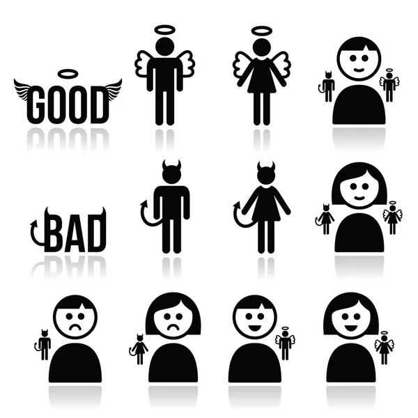 Angel, devil man and woman icon set — Stock Vector