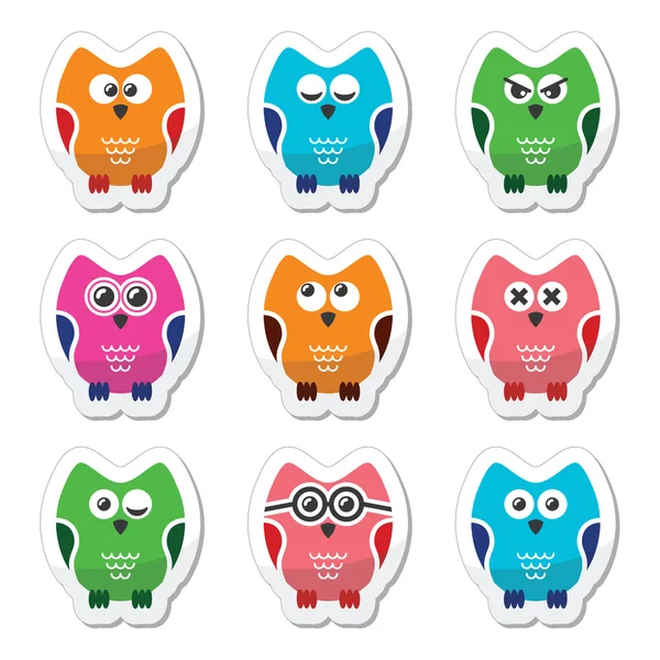 Owl cartoon vector icons set — Stock Vector