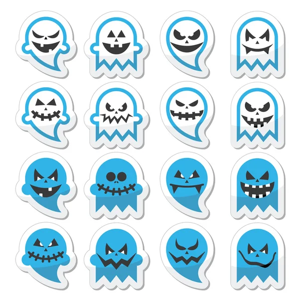 Halloween spaventoso fantasma, spirito vettore icone impostato — Vettoriale Stock