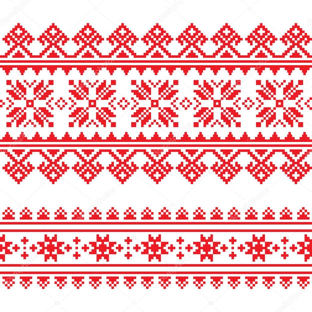 Traditional folk knitted red embroidery pattern from Ukraine