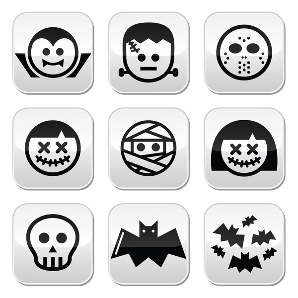 Halloween characters - Dracula, Frankenstein, mummy buttons — Stock Vector