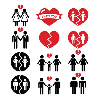 Gay veya lezbiyen çift ayrılık, boşanma vector Icons set