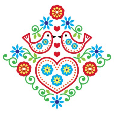 Halk çiçek vektör desen kuşlar ile