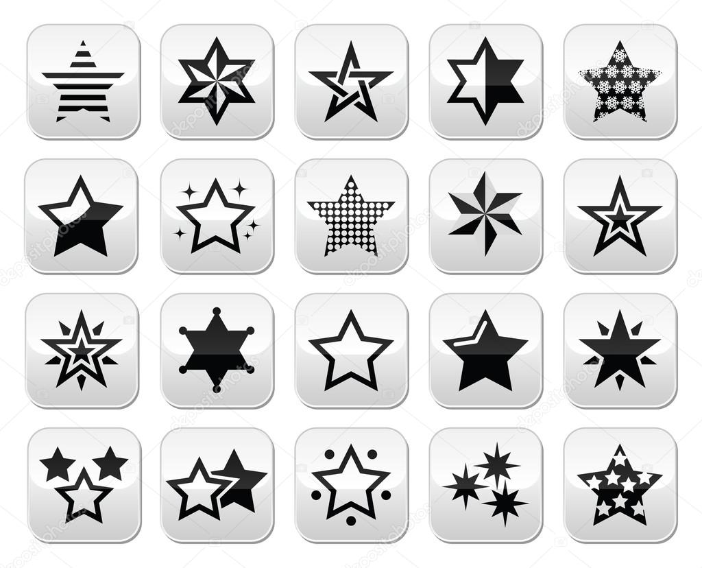 Stars black buttons with reflection isolated on white