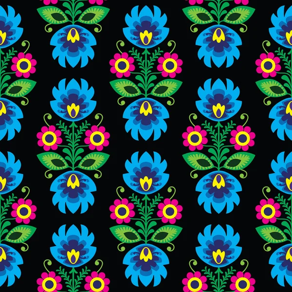 Seamless traditional floral Polish folk art pattern on black — Stock Vector