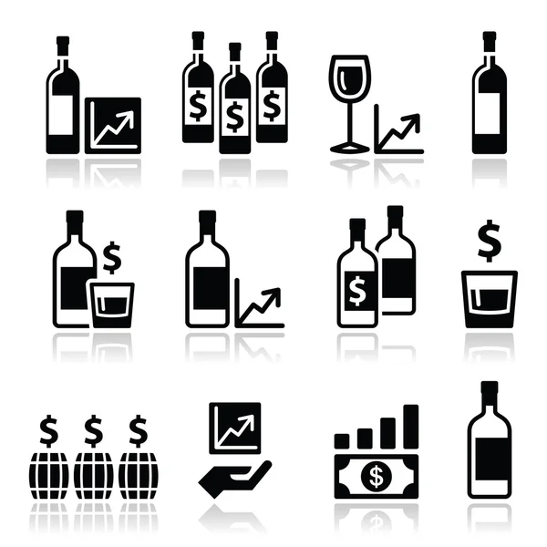 Alternatieve beleggingen - investeren geld in wijn en whisky pictogrammen — Stockvector