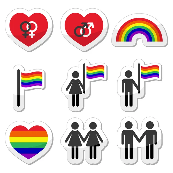 Gay y lesbianas parejas arco iris vector iconos conjunto — Archivo Imágenes Vectoriales