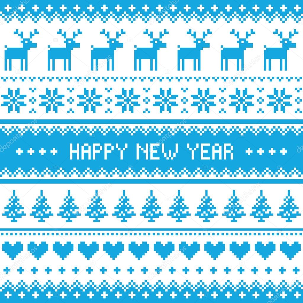 Happy New Year - Nordic winter blue pattern