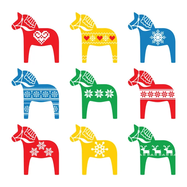 Swedish Dala, Dalecarlian horse with winter, Nordic pattern — Stock Vector