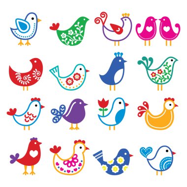 Halk renkli kuşlar Icons set vektör