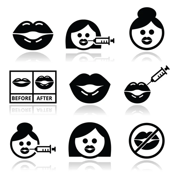 Big lips, lip augmentation icons - beauty concept Royalty Free Stock Illustrations
