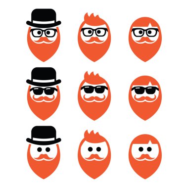 Bıyık veya bıyık, hipster Icons set ile Kızıl sakallı
