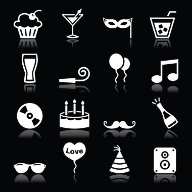 Parti Icons set - doğum günü, yılbaşı, yılbaşı siyah