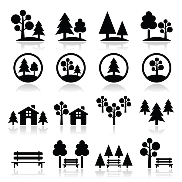 Ağaçlar, orman, vector Icons set park — Stok Vektör