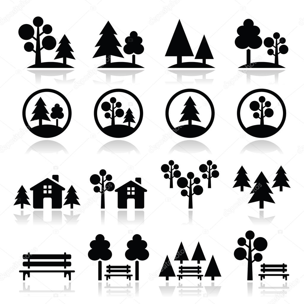 Trees, forest, park vector icons set