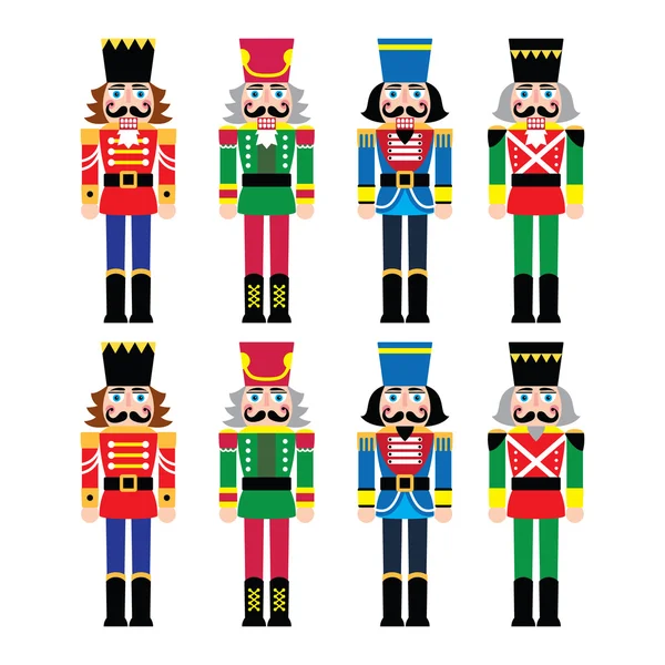 Cascanueces de Navidad - conjunto de iconos de figura de soldado — Archivo Imágenes Vectoriales