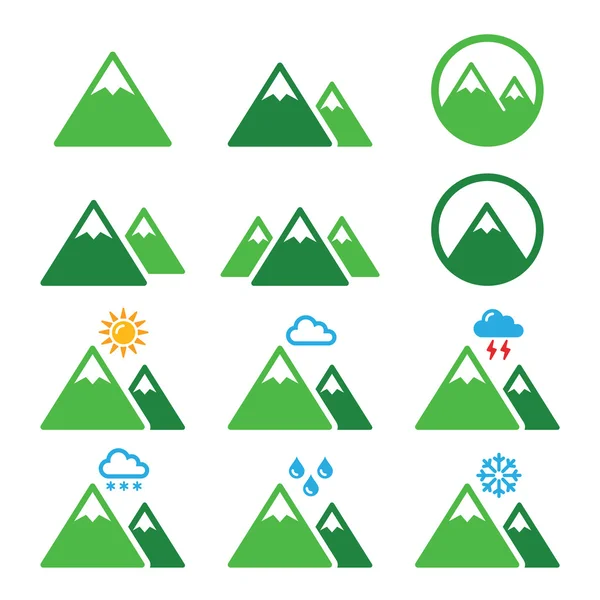 Berg grüne Vektorsymbole gesetzt — Stockvektor