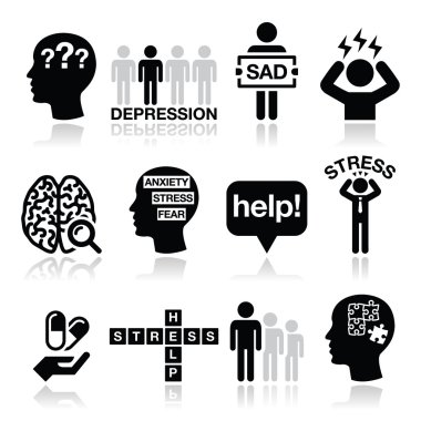 Depresyon, stres Icons set - ruh sağlığı kavramı