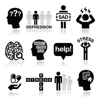 Depression, stress icons set - mental health concept