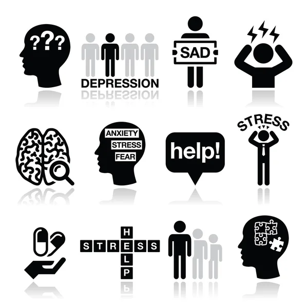 Depression, stress icons set - mental health concept — Stock Vector