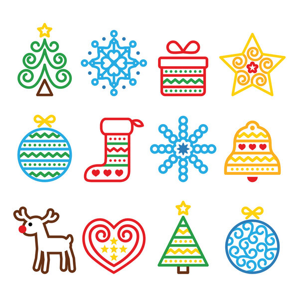 Рождественские иконы с мазком - елка, подарок, олень
