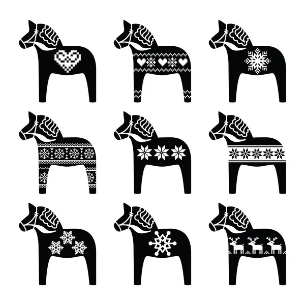 Swedish Dala, Dalecarlian horse with winter, Nordic pattern — Stock Vector