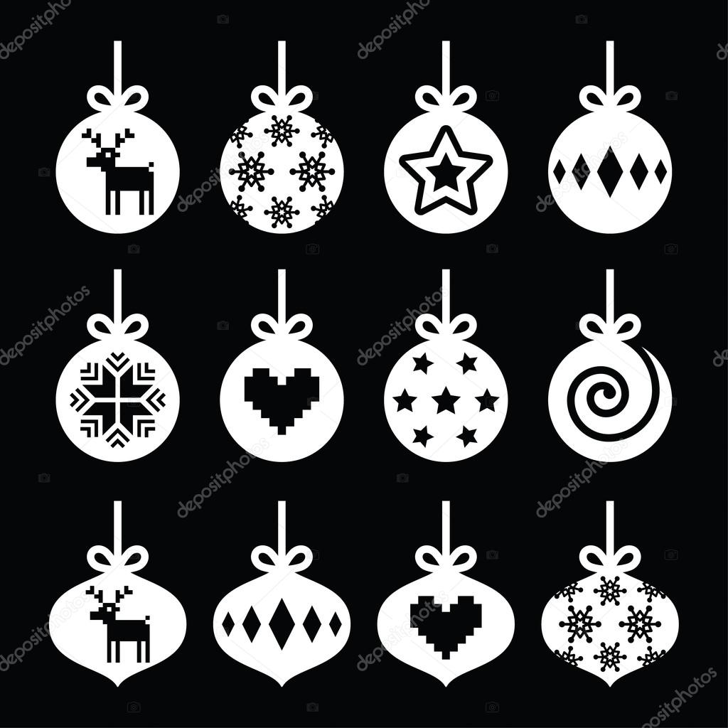 Christmas ball, Christmas bauble white icons on black