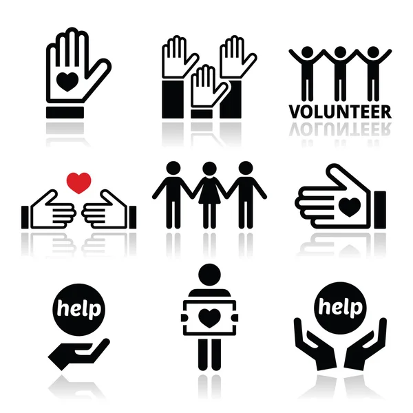 Volunteer, people helping or giving concept icons set — Stock Vector