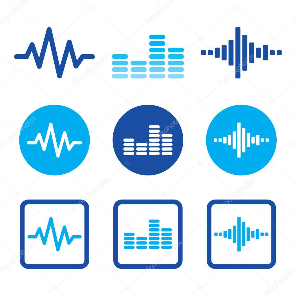 Sound wave music vector blue icons set