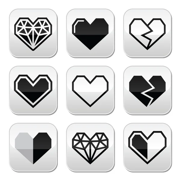 Geometric heart for Valentine's Day grey square buttons — Stock Vector