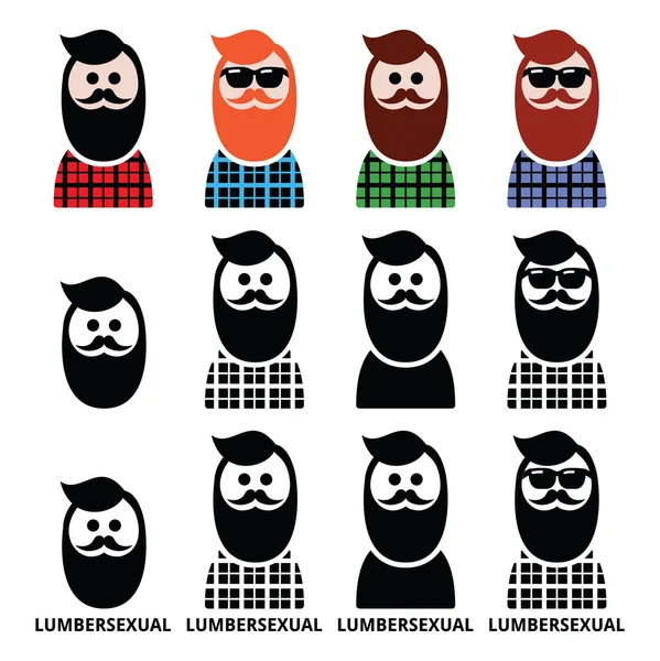 Lumbersexual uomo, boscaiolo - moda tendenza icone set — Vettoriale Stock