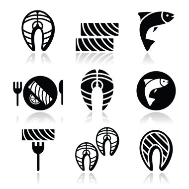 Salmon fish and meal - food icons set clipart