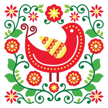 Halk sanat vektör desen kuş ve çiçek